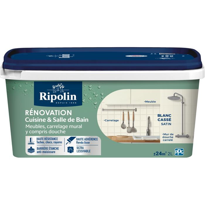 Peinture rénovation cuisine et salle de bain - Blanc cassé - Satiné - Ripolin -  2L
