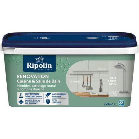 Peinture rénovation cuisine et salle de bain - Gris lome - Satiné - Ripolin - 2L