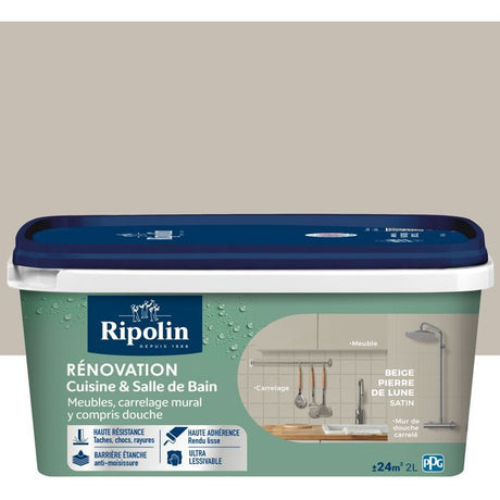 Peinture rénovation cuisine et salle de bain - Beige pierre - Satiné - Ripolin - 2L