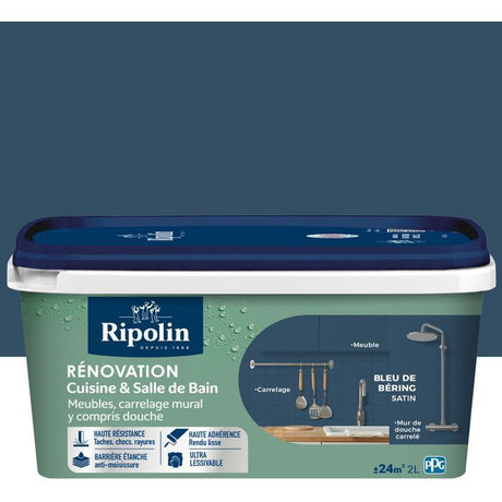 Peinture rénovation cuisine et salle de bain - Bleu de bering - Satiné - Ripolin - 2L