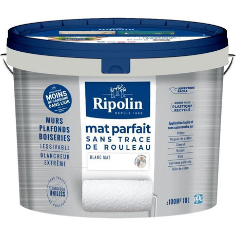 Peinture murs & plafonds parfait - RIPOLIN - 441726 - Blanc - Mat - 10 L