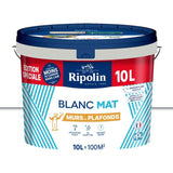 Peinture murs et plafonds - Blanc - Mat - RIPOLIN - 10 L - Edition spéciale bi-couche