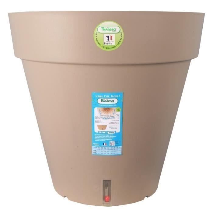 Pot de fleurs avec réserve d'eau - RIVIERA - Loft Rond - Ř 49 x H 45 cm -Taupe