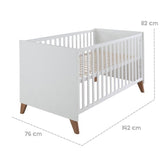 Lit bébé évolutif en lit junior - 70 x 140 cm - ROBA - OLE - Blanc / Pieds chene massif