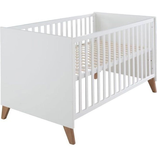 Lit bébé évolutif en lit junior - 70 x 140 cm - ROBA - OLE - Blanc / Pieds chene massif