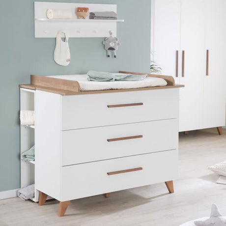 Commode a langer - ROBA - OLE - 3 tiroirs - Chene foncé / blanc