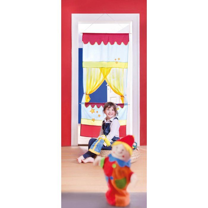 Castelet de marionnettes a suspendre - ROBA - Décor cirque rouge, jaune