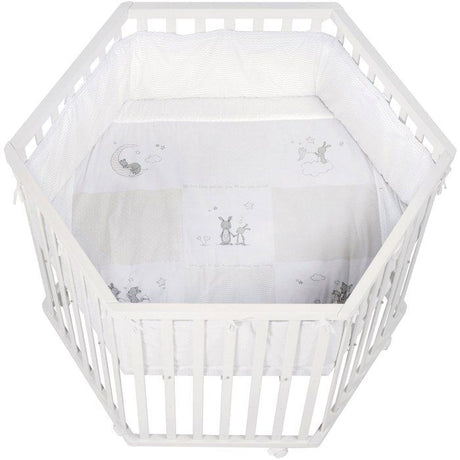 Parc hexagonal - ROBA - FOX & BUNNY - De la naissance jusqu'a 15 kg - Réglable - Roulettes - Blanc laqué