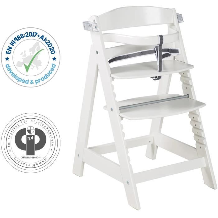 Chaise haute évolutive - ROBA - SIT UP CLICK & FUN - Plateau repas amovible - Hauteur réglable - Jusqu'a 70 Kg - Bois Laqué Blanc
