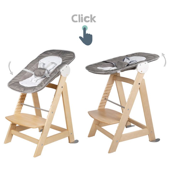 ROBA Chaise Haute Évolutive Born Up 2 en 1 + Transat Inclinable - Sternenzauber - Des la Naissance - Bois Naturel