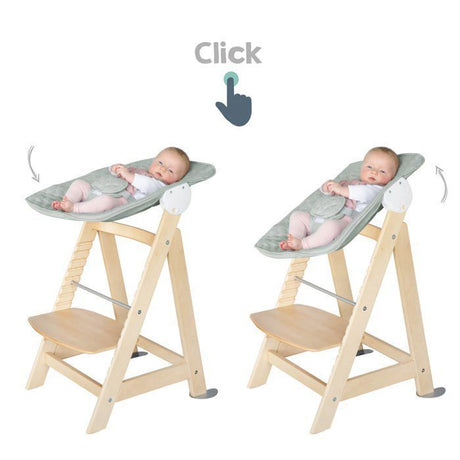 Chaise haute évolutive 2-en-1 - ROBA - BORN UP - Transat inclinable vert givré 'Roba Style' inclus - Bois naturel