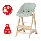 Chaise haute évolutive 2-en-1 - ROBA - BORN UP - Transat inclinable vert givré 'Roba Style' inclus - Bois naturel
