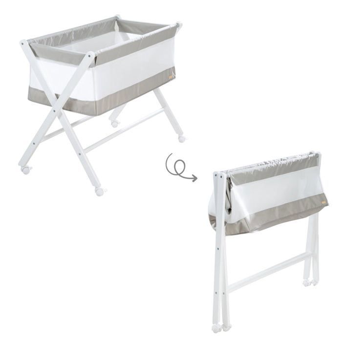 Berceau Cododo Pliable - ROBA - Toile et maille - Matelas et roulettes a freins - 90 x 45 cm - Gris / Blanc