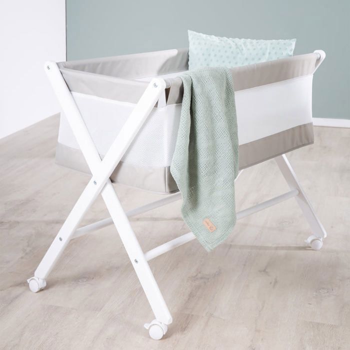 Berceau Cododo Pliable - ROBA - Toile et maille - Matelas et roulettes a freins - 90 x 45 cm - Gris / Blanc