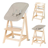 Chaise haute évolutive 2-en-1 - ROBA - BORN UP - Transat inclinable 'Greyish matelassé' inclus - Bois naturel