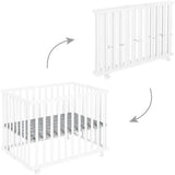 Parc bébé pliable - ROBA - LITTLE STARS - 75 x 100 cm - Réglable en hauteur - 4 Roues freinées - Bois Laqué Blanc - Motif Étoile