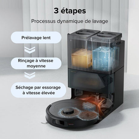 ROBOROCK QREVO 5AE - Aspirateur Robot Laveur avec Station - Puissance 12000 Pa - Serpillieres FlexiArm - Double Anti-emmelement