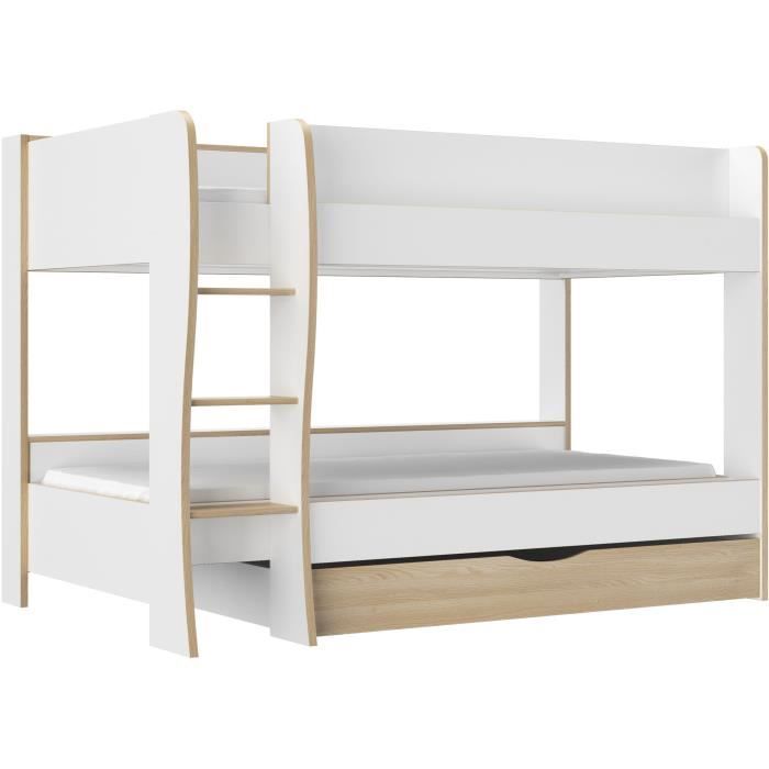 Lits superposés - Tiroir - ROOMY - Blanc / Chene naturel - GAMI