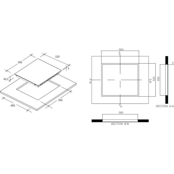 Table de cuisson vitrocéramique - ROSIERES - 3 feux - 5500 W - Commandes tactiles - 59 x 52 cm - RKD73CT