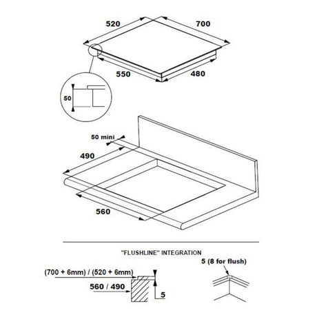 Plaque de cuisson induction ROSIERES RIFS744SCA - Double full zone - 4 foyers - 7400 W - L 70 cm - Fabrication française