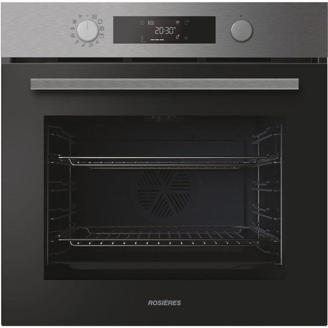 Four encastrable - Pyrolyse + Hydrolyse - ROSIERES - RO6 C5AB3EYTX - Inox / Noir - Porte froide - 78L - AirFry