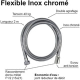 Flexible de douche - ROUSSEAU - Écrous métal anti-torsion - Réduction du débit - Longueur 2 m - Inox chromé double agrafage