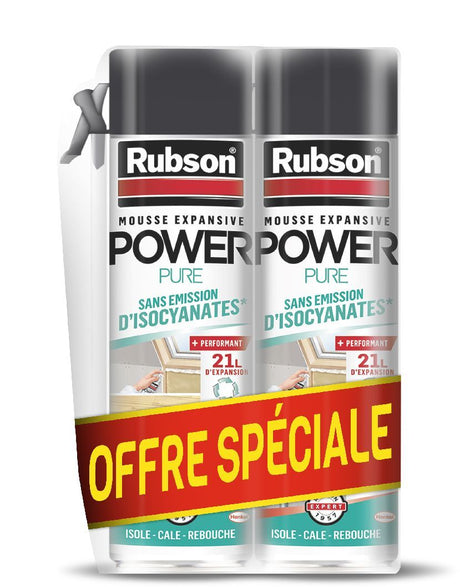 Lot de 2 aérosols mousse expansive - RUBSON - Power Pure - Adhérence multi-support - 21 L