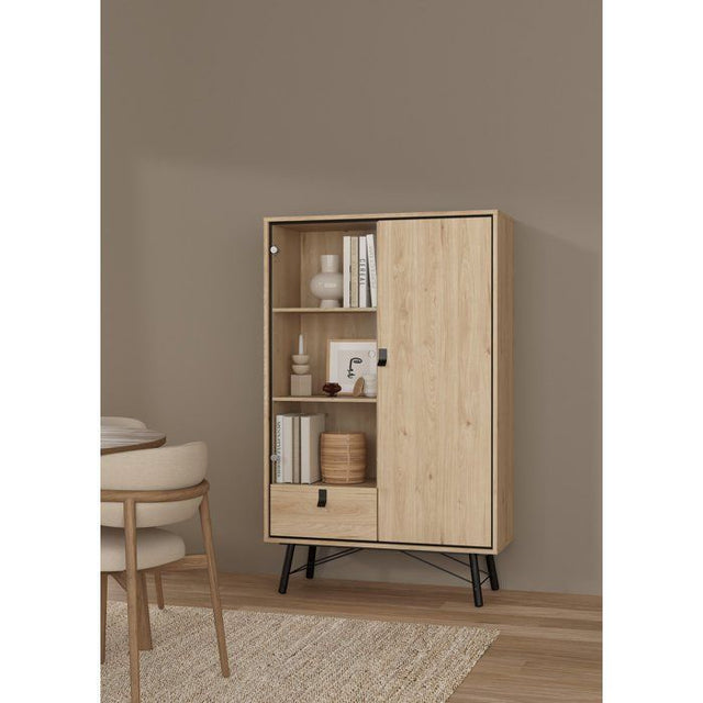 Vitrine RY - Chene Jackson Hickory - 2 portes dont 1 vitrée + 1 tiroir – 101,8 x 40,1 x 161,8 cm