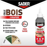 Colle bois - SADER - Prise rapide 2 min - Tous bois - Intérieur - Transparente apres séchage - Biberon 100 g