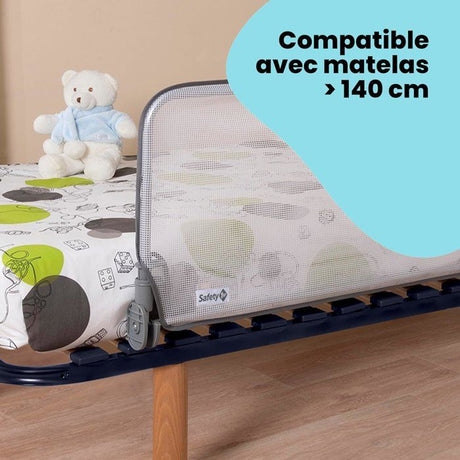 SAFETY 1ST Barriere de lit 90cm, 18 mois-5 ans, inclinable, Tissu lavable en maille, Auto-verrouillage, Gris/blanc