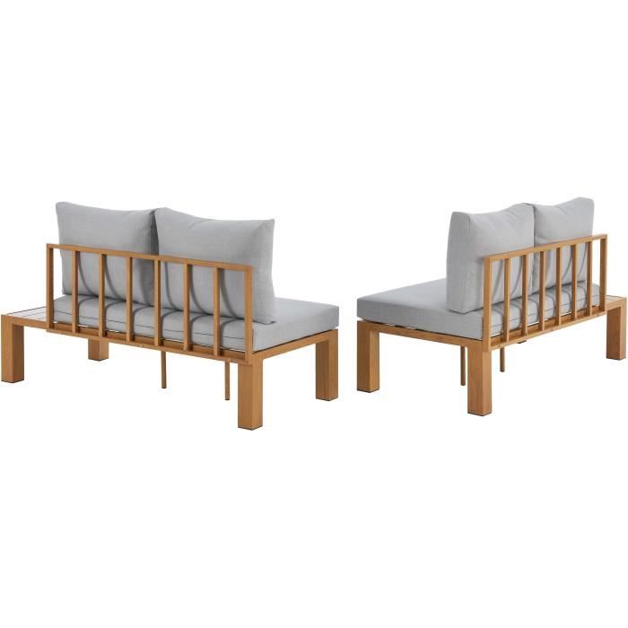 Salon de jardin canapé d'angle SANA - Aluminium effet bois - 4 personnes - Gris perle