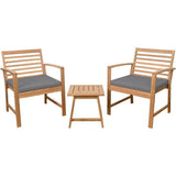 Salon de jardin en bois d'Acacia FSC avec coussins - CALI - 1 table café + 2 fauteuils - Gris - 2 personnes