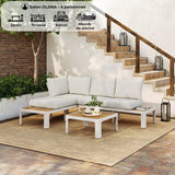Salon de jardin - OLANA - Aluminium - Blanc et beige - 4 personnes