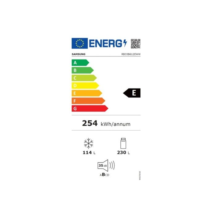 Réfrigérateur combiné - SAMSUNG - RB33B612ESA - 344 L - Classe E - 59,5 x 65,8 x 185,3 cm - Blanc