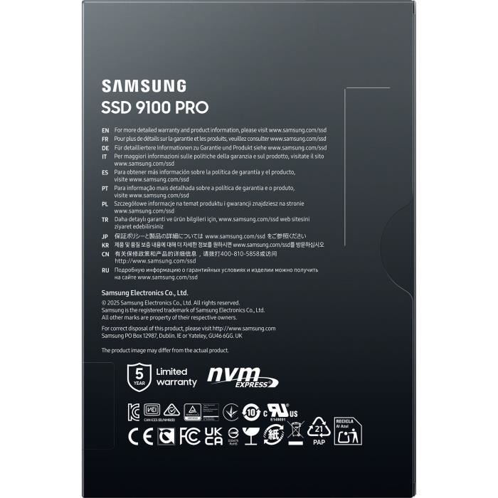 SAMSUNG - MZ-VAP8T0BW - SSD Interne 9100 PRO - 8 To - NVMe 2.0 M.2 PCIe 5.0 x4