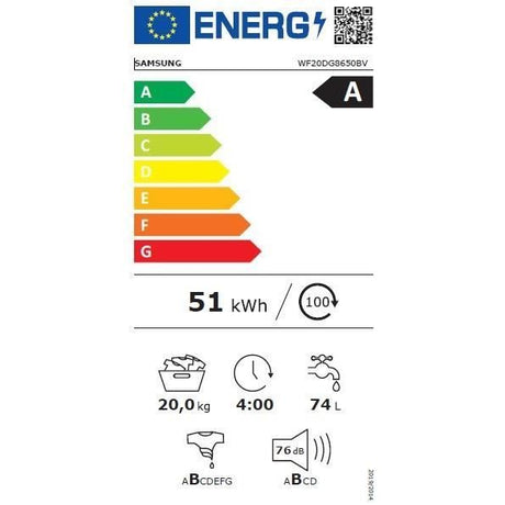 Lave-linge hublot SAMSUNG Ecobubble™ WF20DG8650BV - 20 kg -  Digital Inverter - L68,6cm - 1000 trs/min - Classe A - Noir