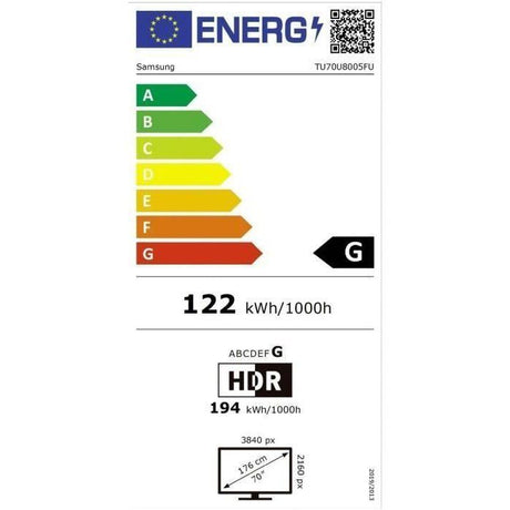 Samsung 70U8005F - TV LED 70 (178 cm) - 4K UHD 3840x2160 - HDR - Smart TV - Gaming Hub - 3xHDMI - WiFi