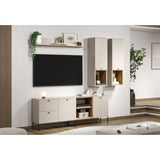 Composition TV - SAO PAULO - Cachemire / Chene blond - 4 ťlťments - Portes + tiroirs - 250 x 40 x 215 cm - TRENDTEAM