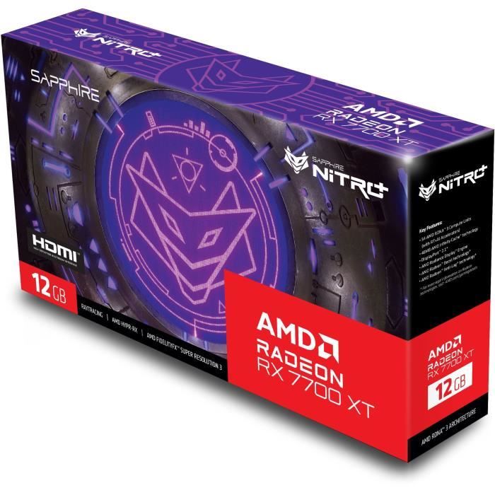 SAPPHIRE - Carte Graphique - NITRO+ AMD RADEON RX 7700 XT GAMING OC 12GB - GDDR6 - DUAL HDMI / DUAL DP