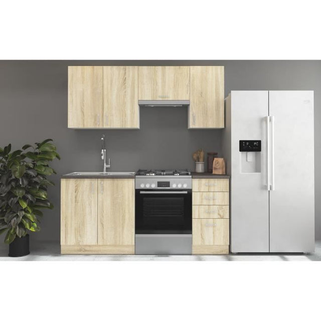 SARA Cuisine complete modulable - 5 éléments - Décor chene sonoma - L 180 cm - Plan de travail non inclus
