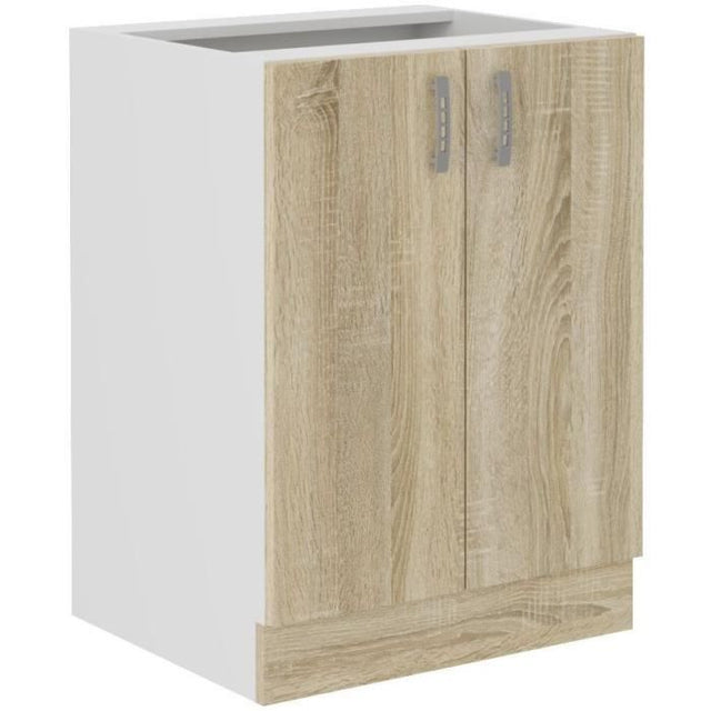 SARA Meuble bas - 2 portes - Décor chęne sonoma - L60xP48xH82 cm - Plan de travail non inclus