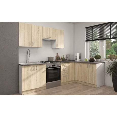 SARA Meuble bas d'angle - Décor chene sonoma - L83xL83xP48xH82cm - Plan de travail non inclus
