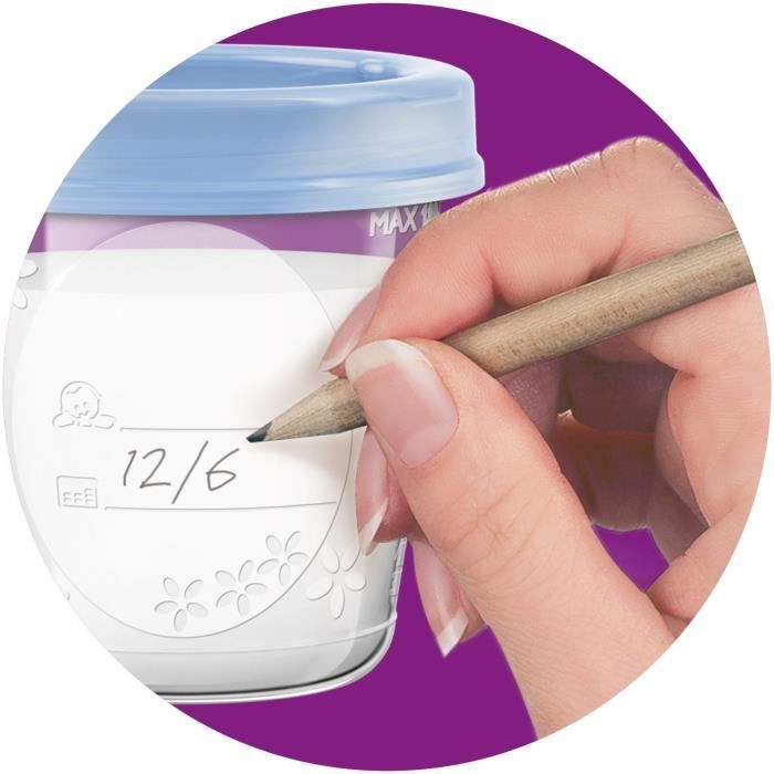 Pots de conservation - PHILIPS AVENT - Lait maternel - 10 pots 180ml + 2 adaptateurs