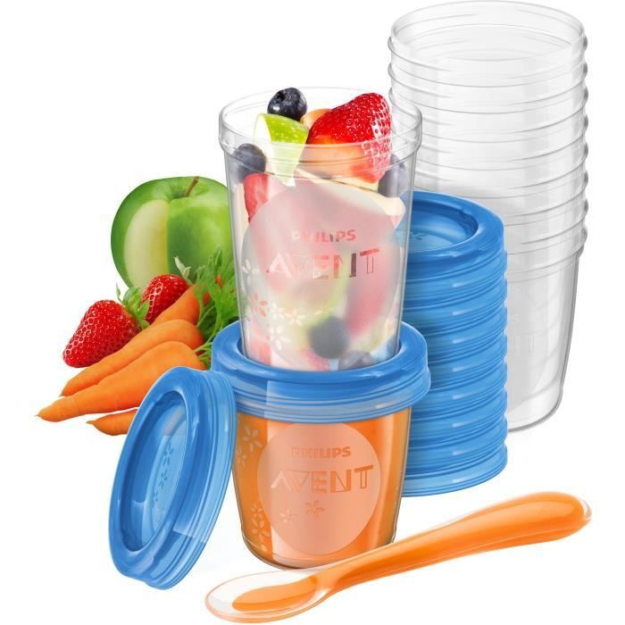 Set de pots de conservation - PHILIPS AVENT - Purées - 10x180ml + 10x240ml + 20 couvercles + Cuillere de sevrage + Recettes