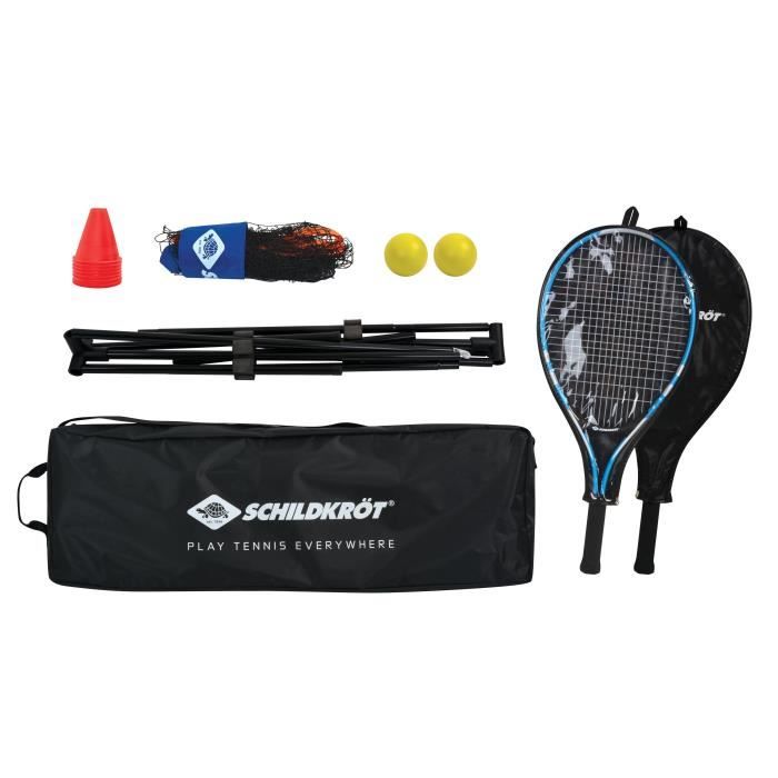 Sac a dos de tennis - SCHILDKROT - 2 raquettes + housses - 2 balles mousse Ř7mm - Filet autoportant 75x300 cm - 6 cônes de marquage