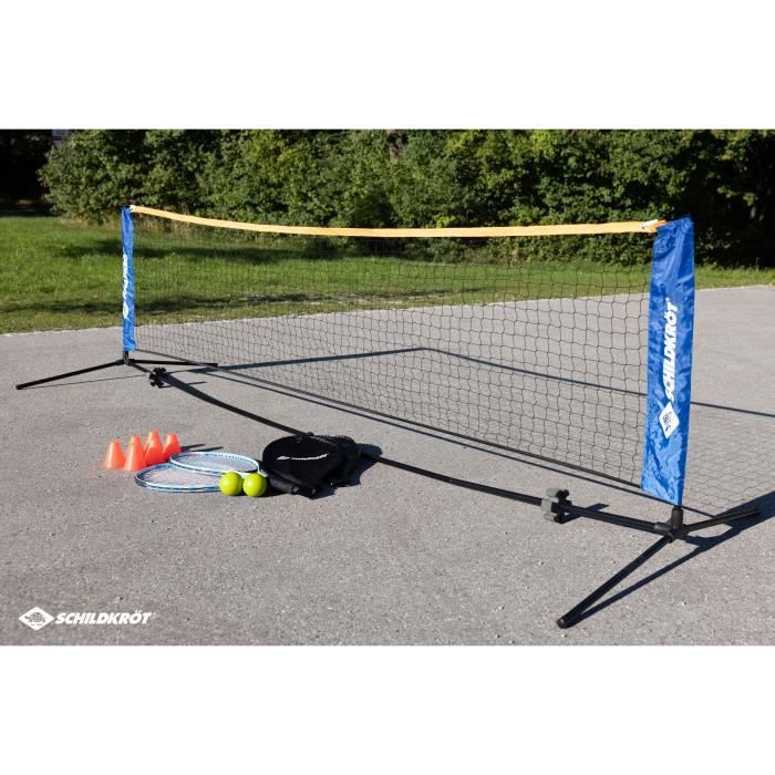 Sac a dos de tennis - SCHILDKROT - 2 raquettes + housses - 2 balles mousse Ř7mm - Filet autoportant 75x300 cm - 6 cônes de marquage