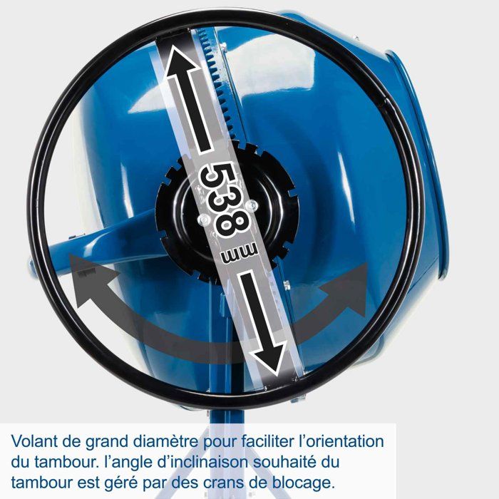 Bétonnière électrique SCHEPPACH MIX160 - 160L - Roues et volant de basculement