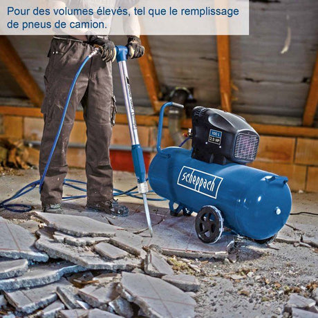 Compresseur d'air horizontal a double cylindres Scheppach HC105DC - 100L - 2200 W - 10 bars - 2,5 CV