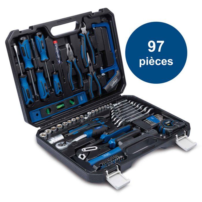 Mallette a outils SCHEPPACH - WZK120 - 97 pieces - Outils en acier chrome vanadium - Mallette en plastique