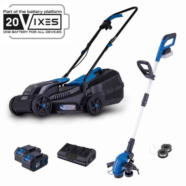 Pack tondeuse BC-MP320-X 32 cm + Coupe-bordures C-LT300-X  2 en 1 - SCHEPPACH 20V IXES + 2 batteries 4ah + chargeur